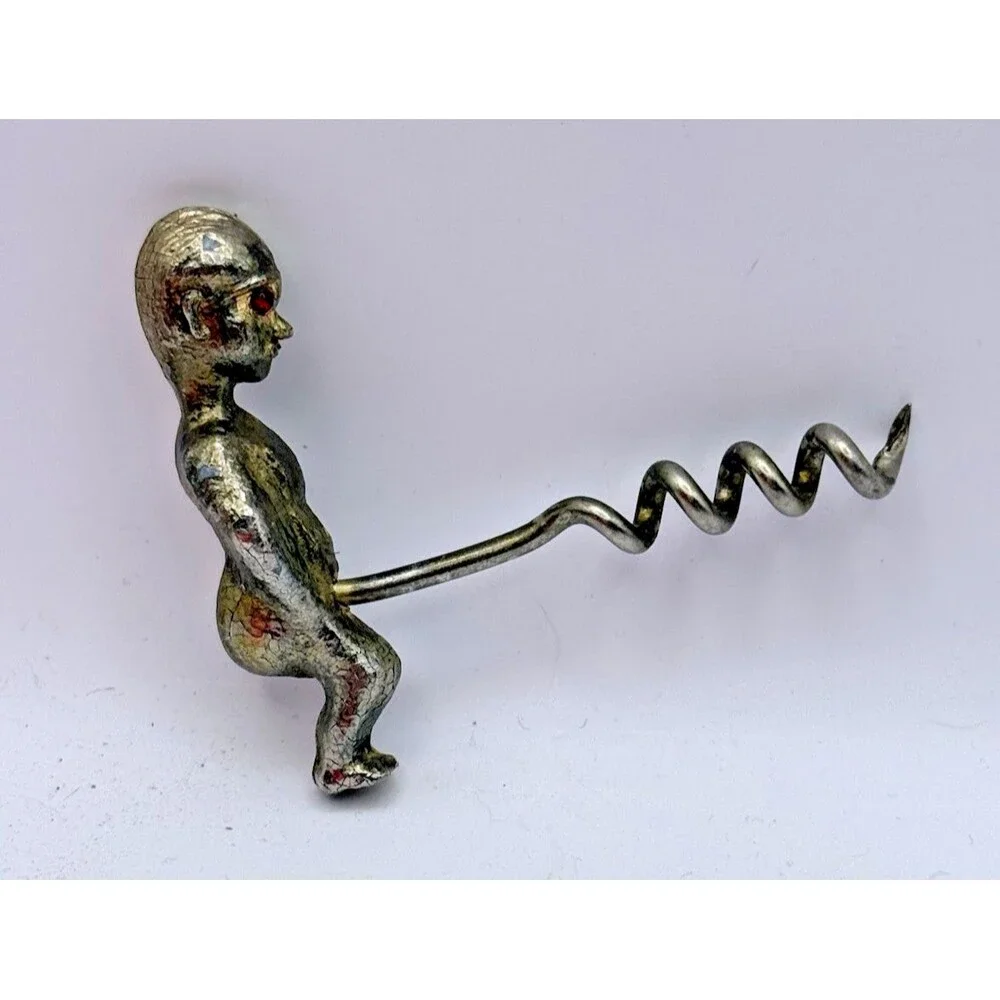 VINTAGE Phalic Alien Corkscrew Wine Bottl Opener Red Eye Metal 3